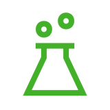 Chemist-Formulated icon, featuring an outline of an Erlenmeyer flask with bubbles on top.